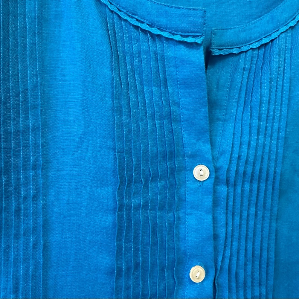 Rafaella 100% Linen Blue Pintuck Front  Button-Down Women's Shirt - Picture 3 of 8